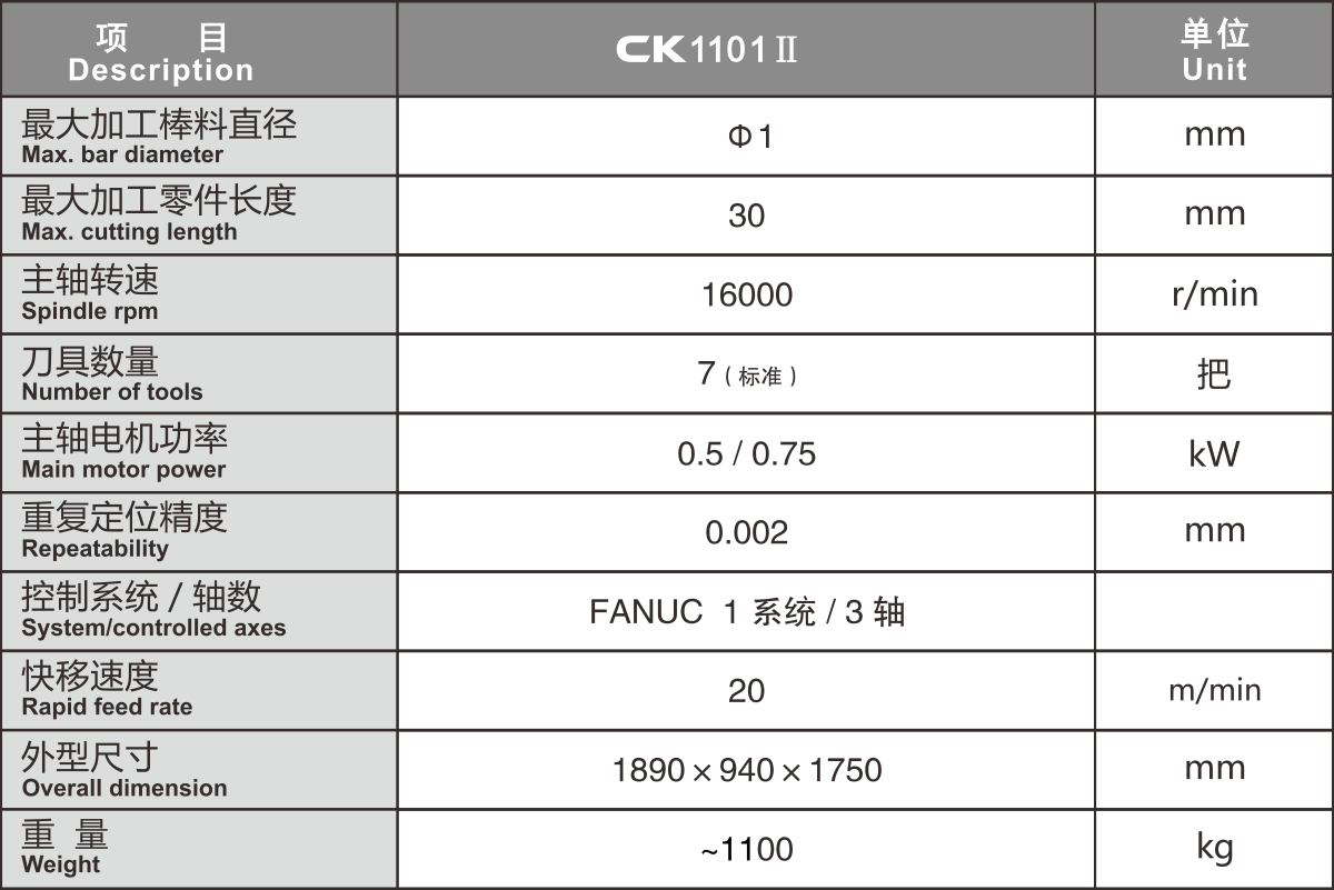CK1101II机床参数表